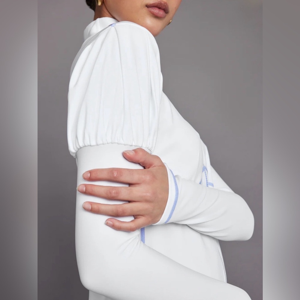 Carbon38 Puff Sleeve Full Zip Top White & Sweet Lavender Size XS Like New! - Picture 2 of 12